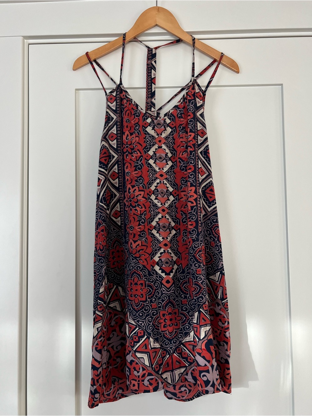 Angie Red & Navy Geometric Print Mini Skirt